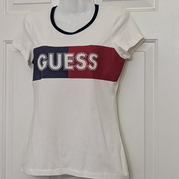 GUESS Los Angeles Short Sleeve T-Shirt White Blue Red Women's  Size M NWT - Picture 1 of 6